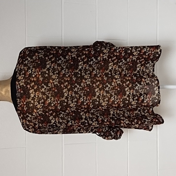 Sag Harbor Flowy Floral Print,1 Button Sheer Cardigan Jacket, Roll Tab Sleeves - Picture 4 of 10